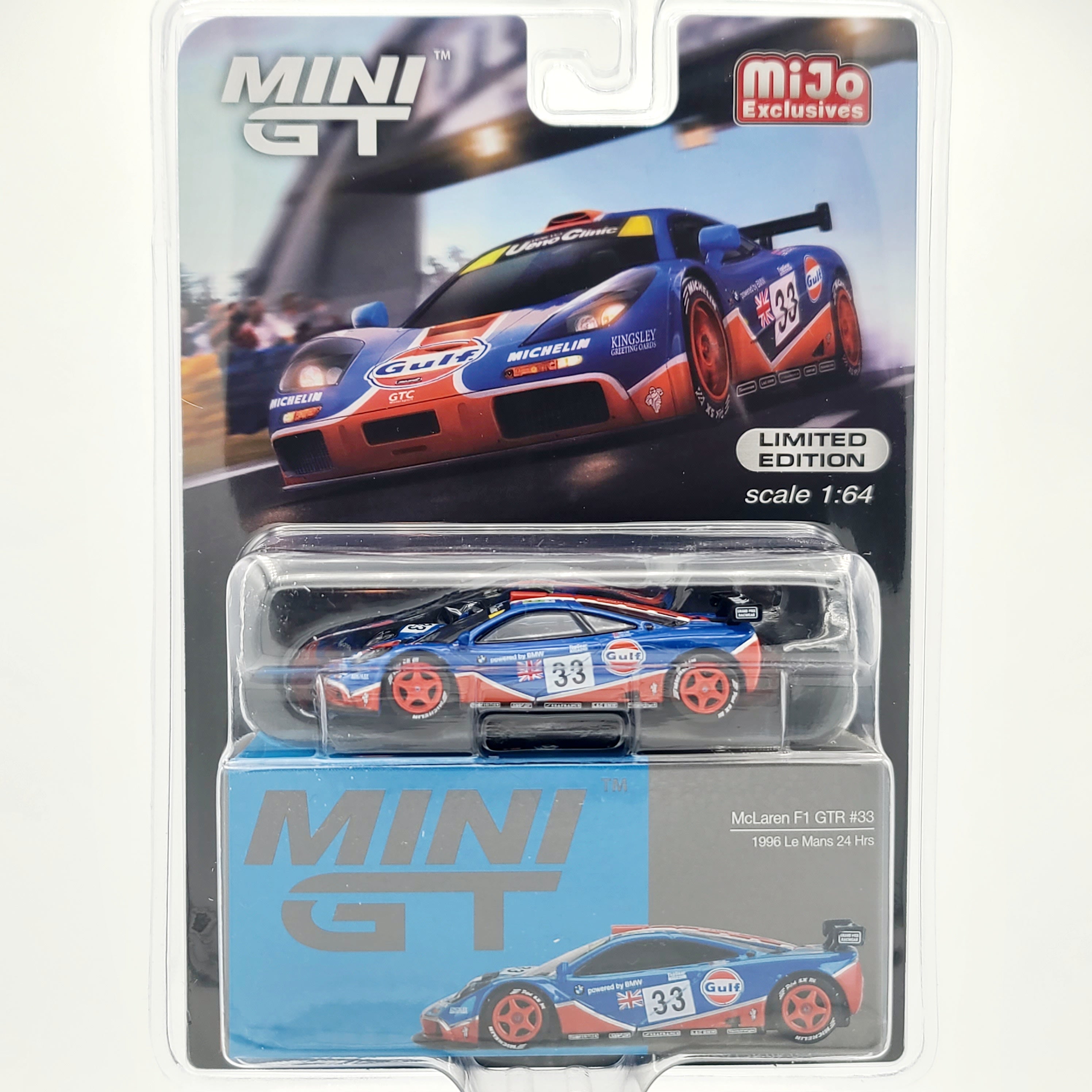 Mini GT McLaren F1 GTR "Gulf Oil" - 1:64 scale, 1996 Le Mans 24HRS (2024 MIJO Exclusives - Limited Edition)